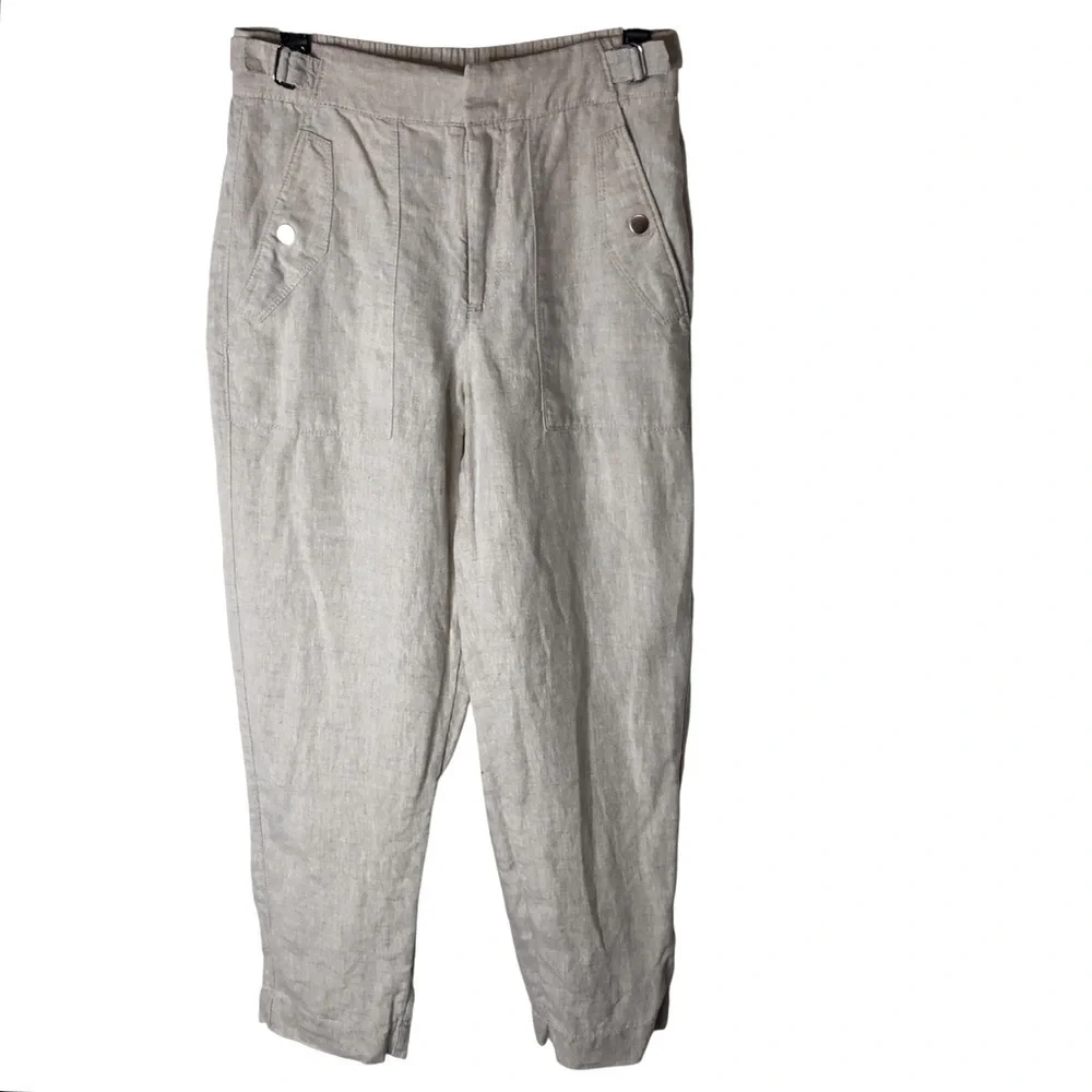 Athleta Voyager Linen Pants Sz 2 Light Beige High Rise Pockets Casual Beach